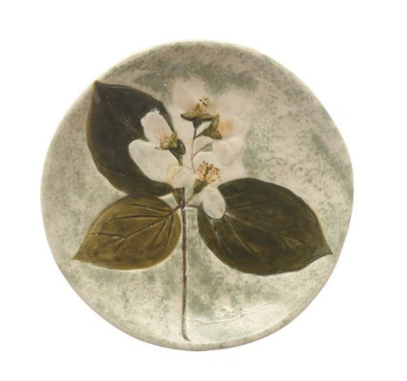 Stoneware Plate with Debossed Florals