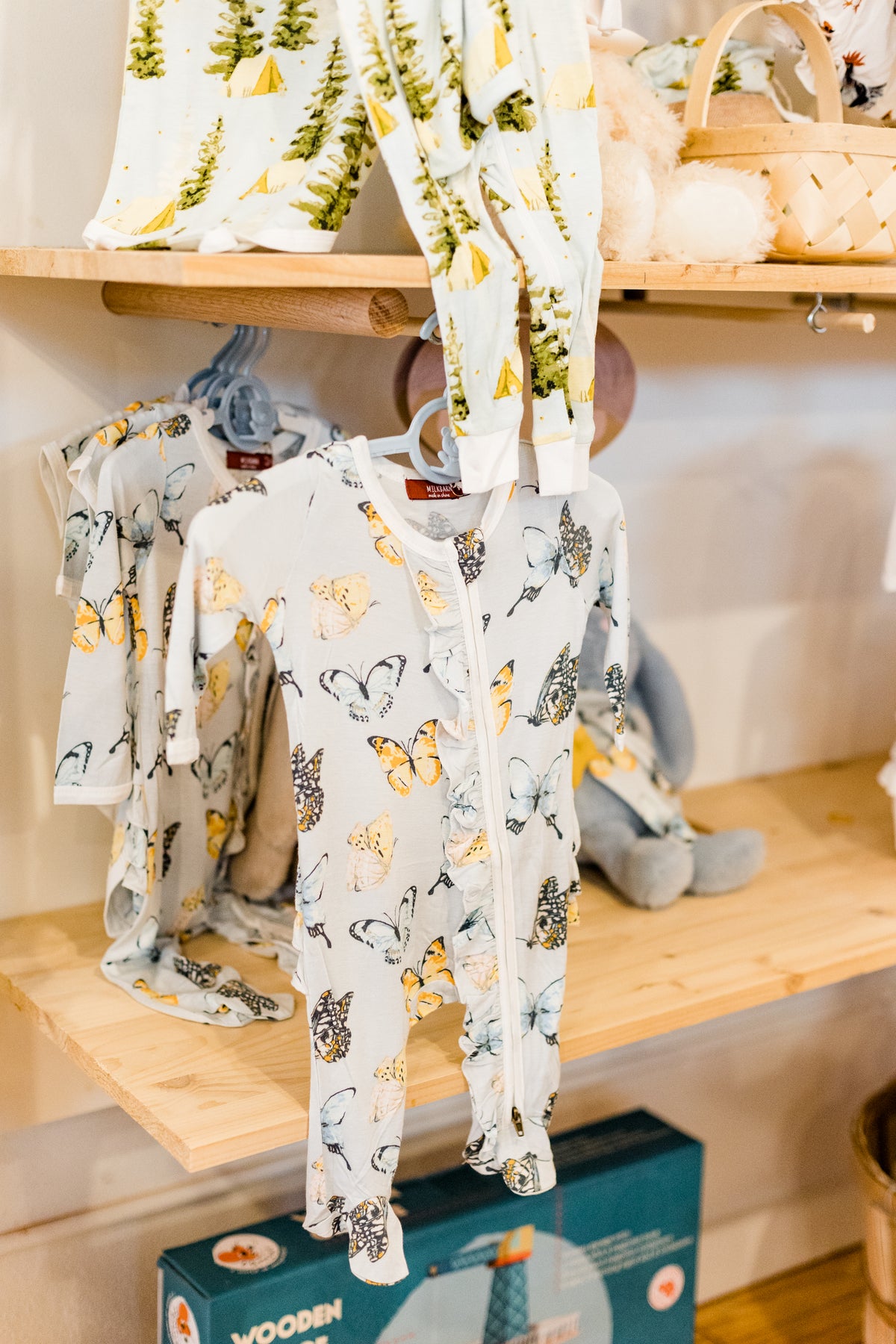 Butterfly Bamboo Ruffle Zipper Footed Romper - Milkbarn