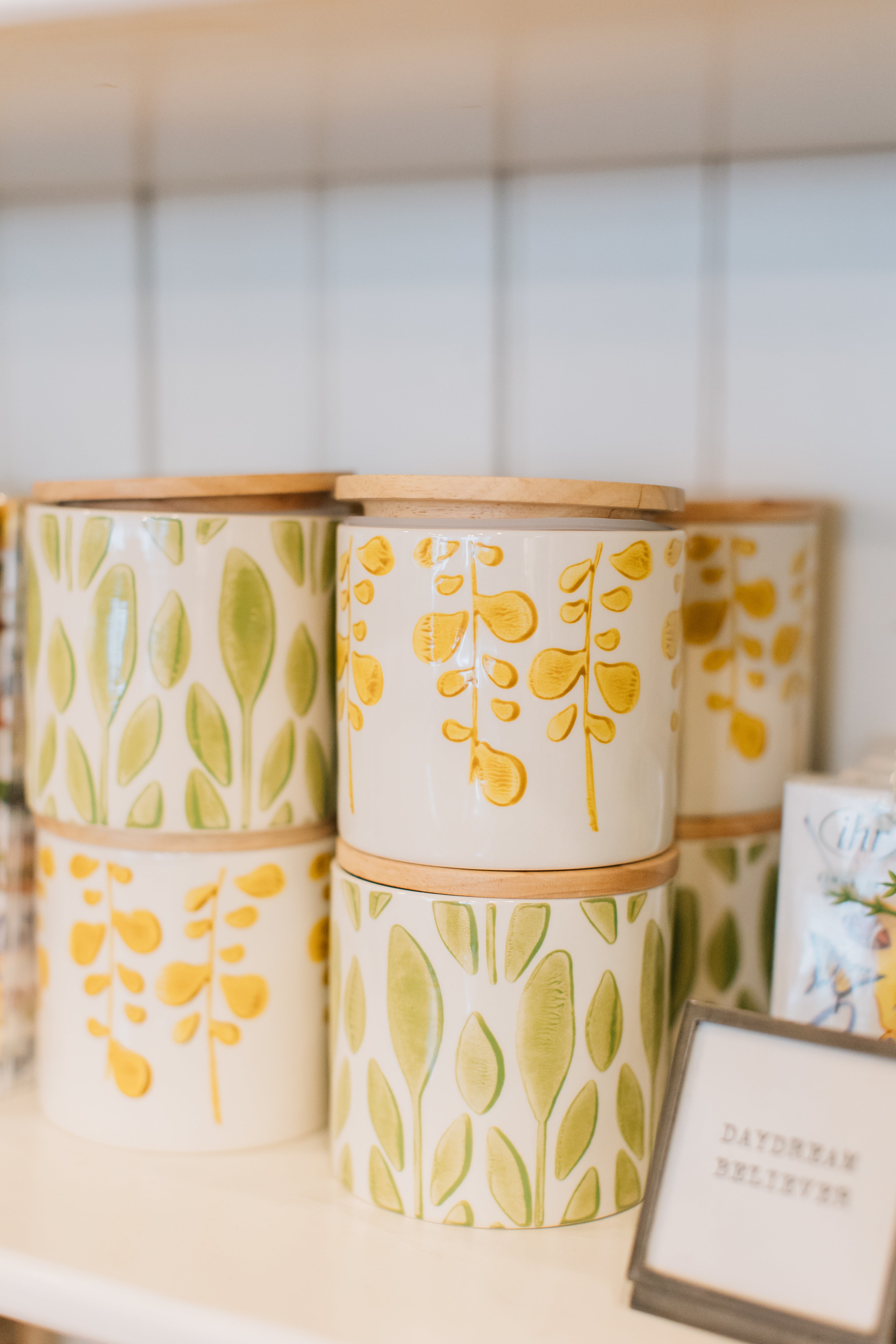 Stoneware Jar with Bamboo Lid and Floral Print