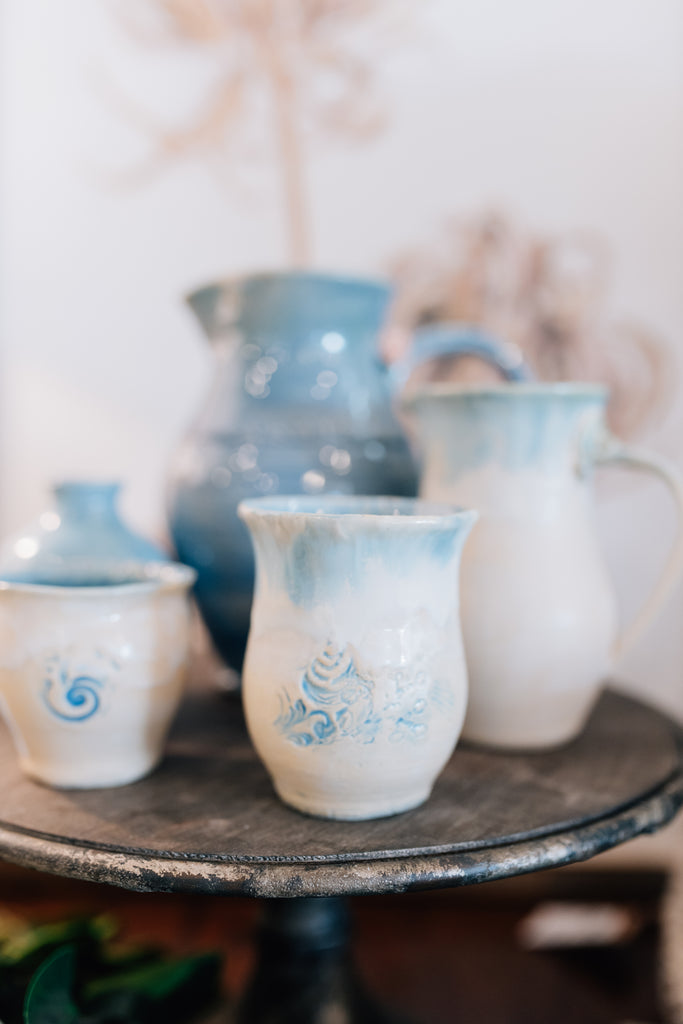 Bud Vases, Cream & Blue (Varied Designs) by Lauren Martin