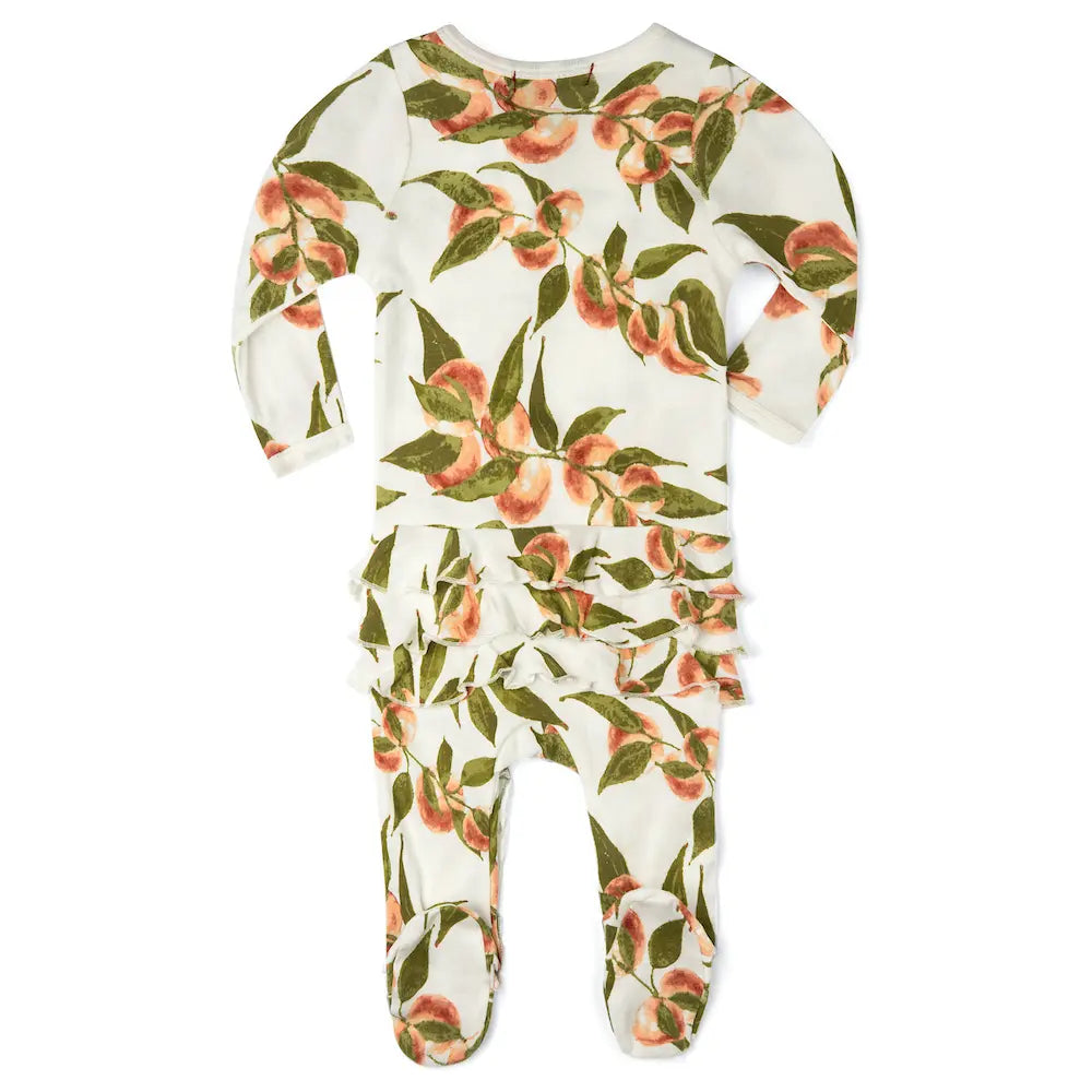 Peaches Organic Ruffle Zipper Footed Romper, Milkbarn