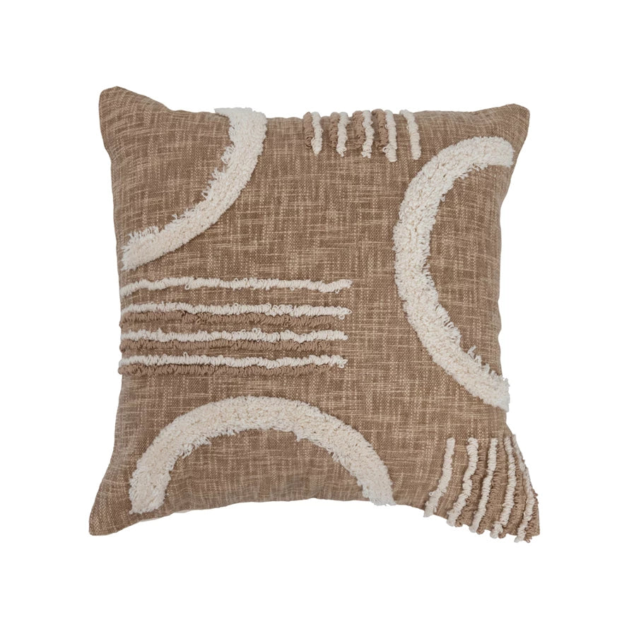 Natural Geometric Design Slub Tufted Pillow