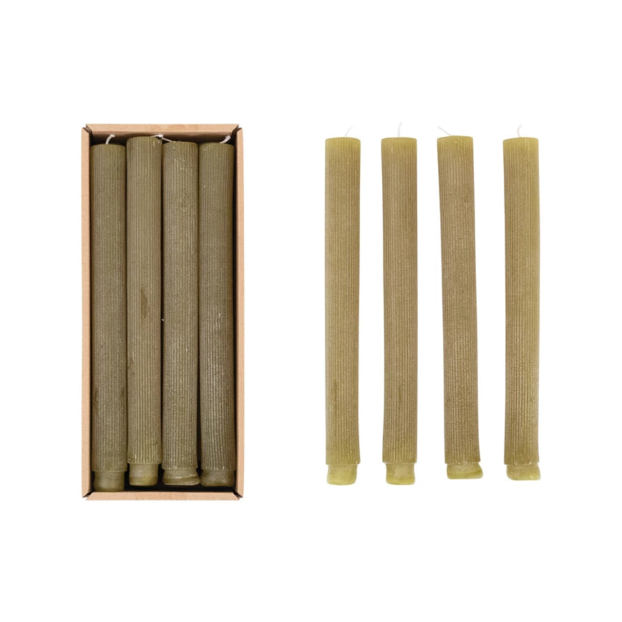 Green Unscented Pleated Taper Candles