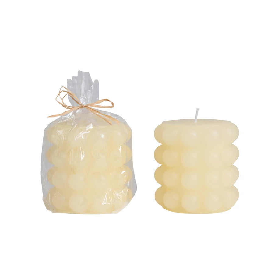 Unscented Hobnail Pillar Candle, ivory