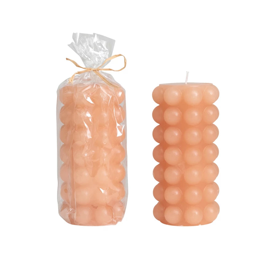 Unscented Hobnail Pillar Candle, nude