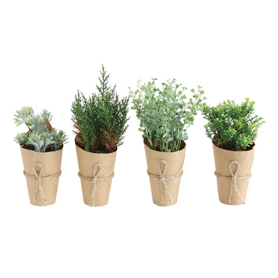 Faux Plant in Wrapped Paper Pot