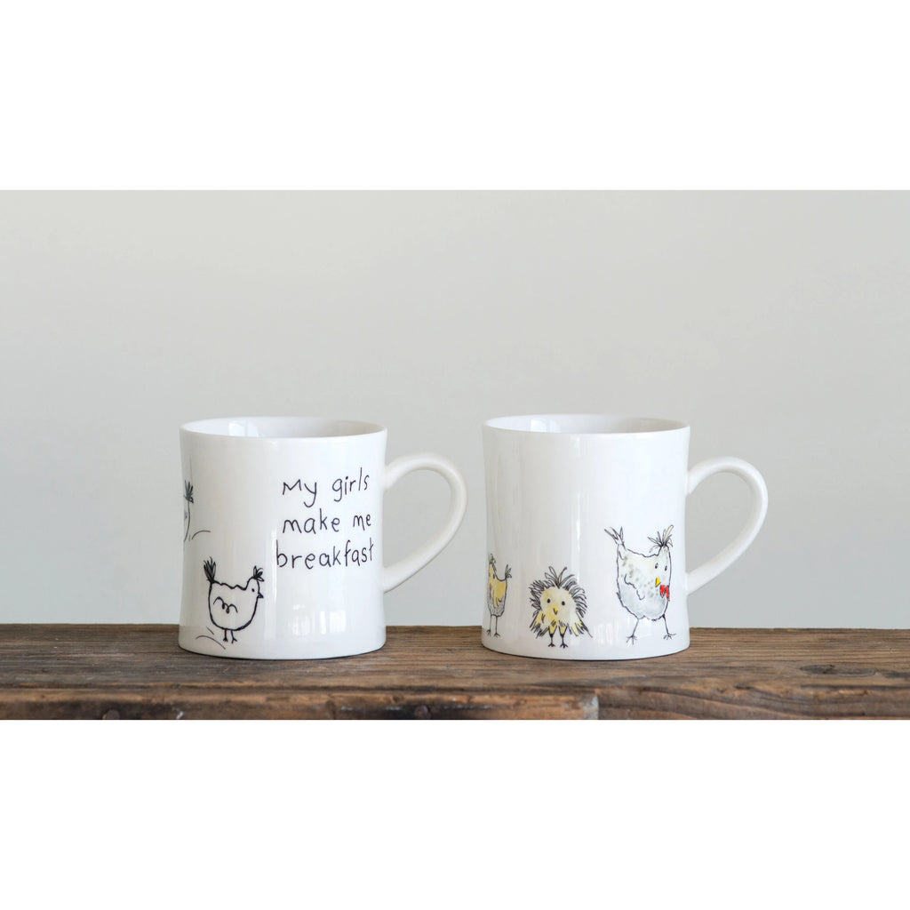 Stoneware Mug with Chickens