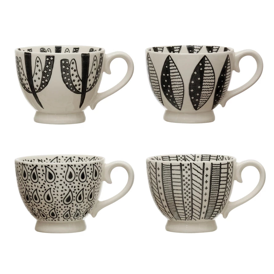 Stoneware Mug with Bold Black Pattern, 4 Styles
