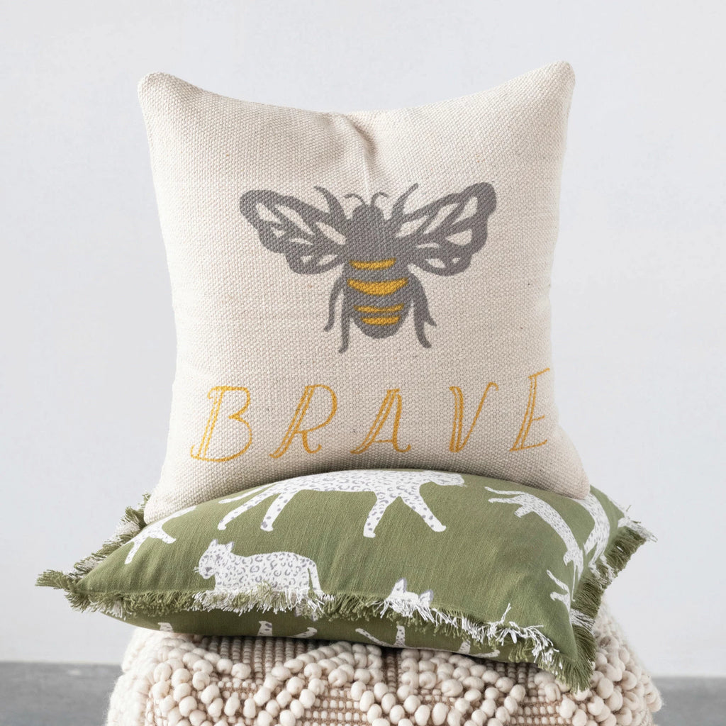 Cotton Pillow with Bee "Brave"