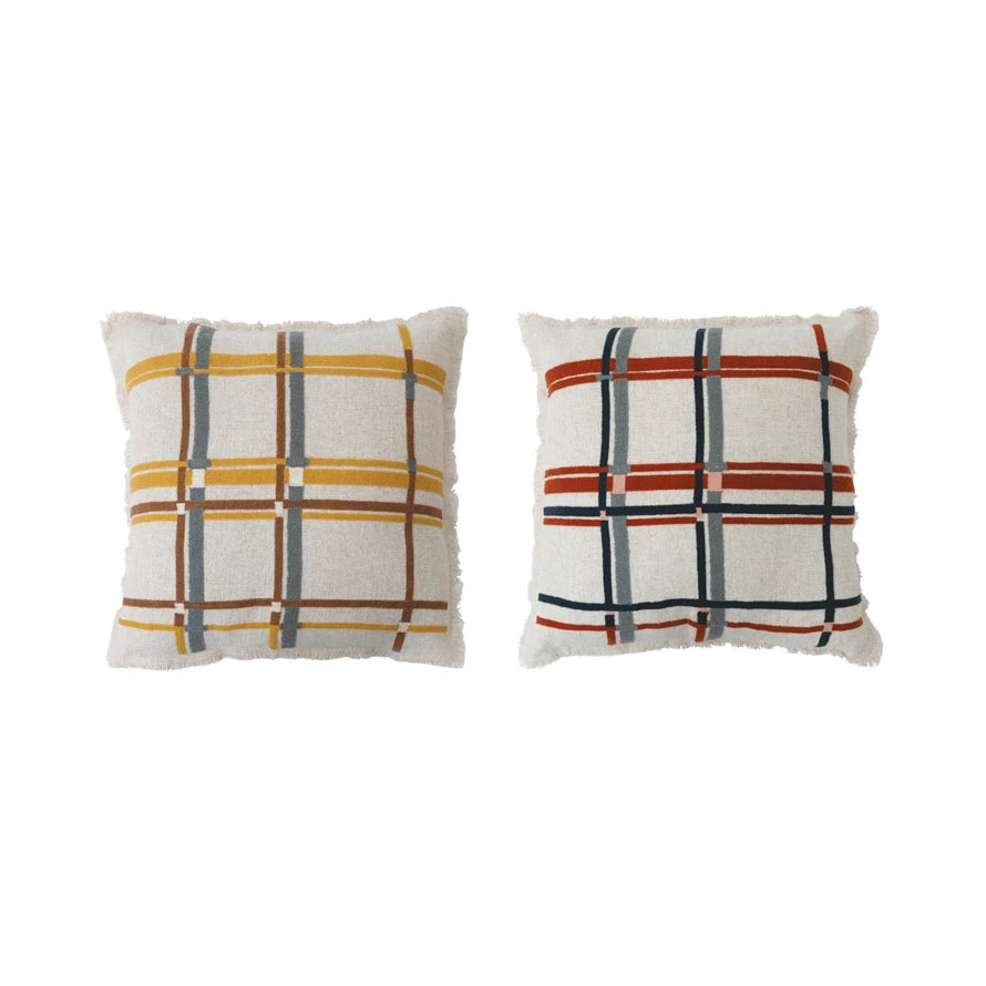 Plaid Pillow with Eyelash Fringe