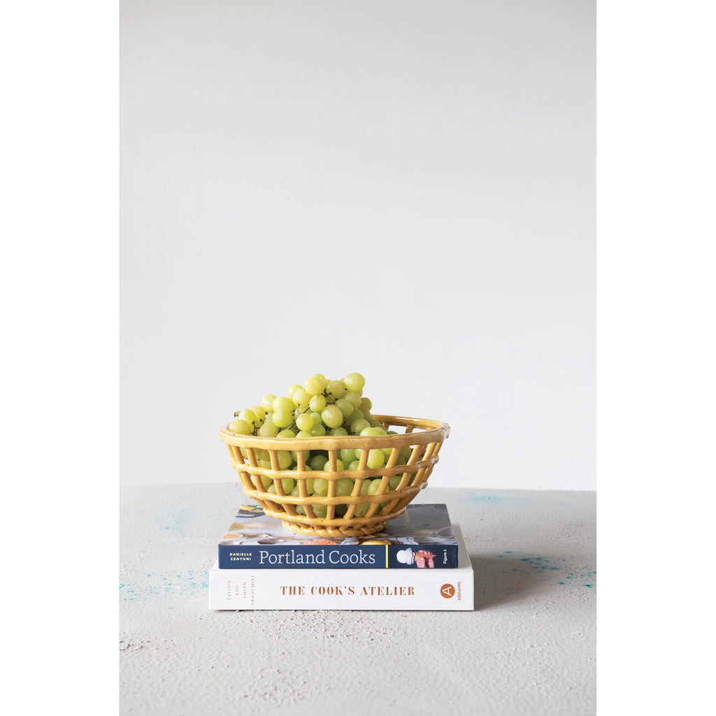 Yellow Stoneware Basket Bowl