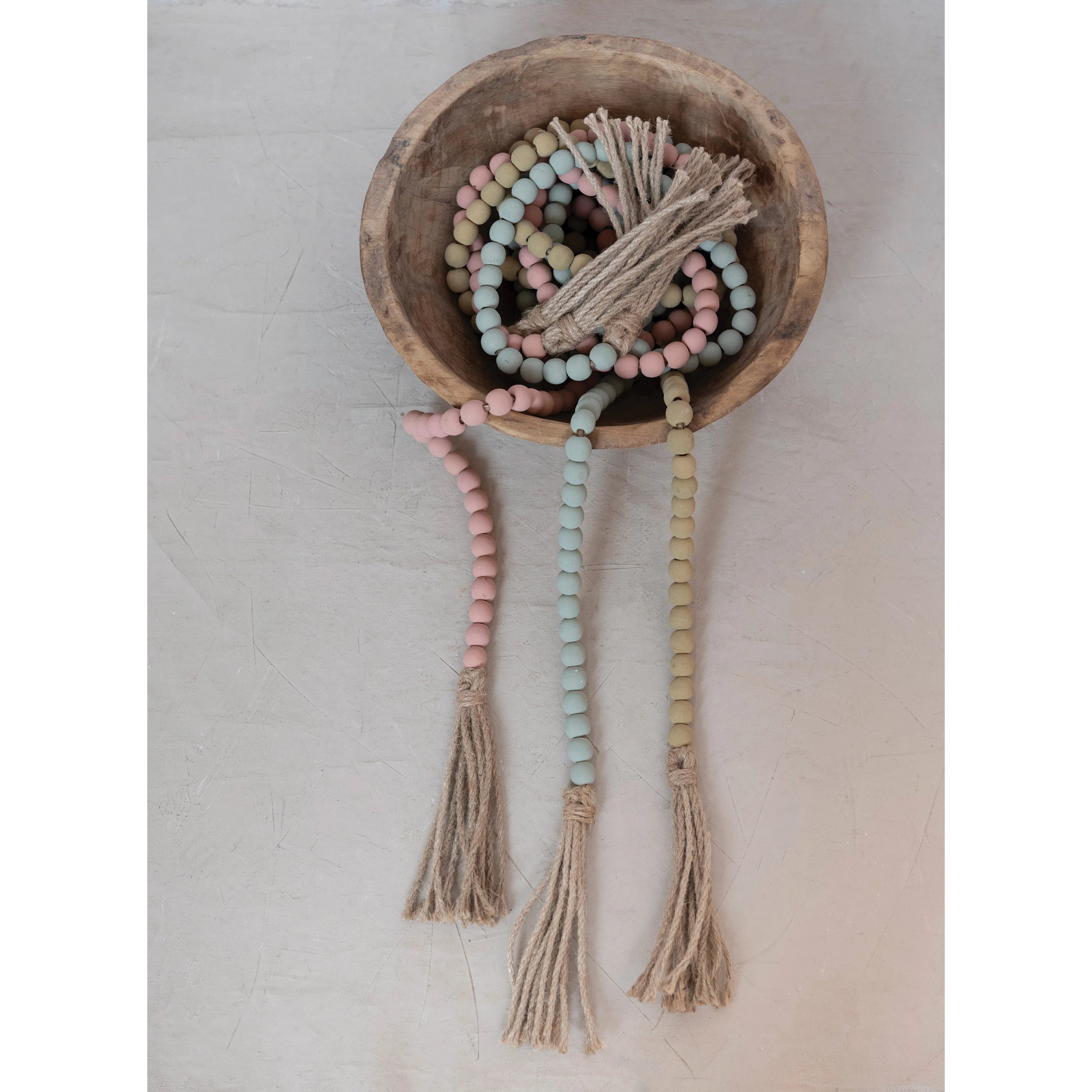 Paulownia Wood Bead with Jute Tassels
