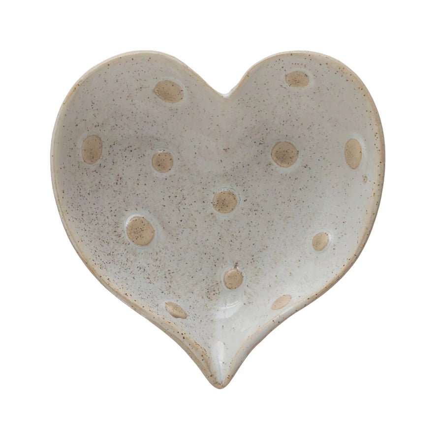 Dotted Stoneware Heart Dish