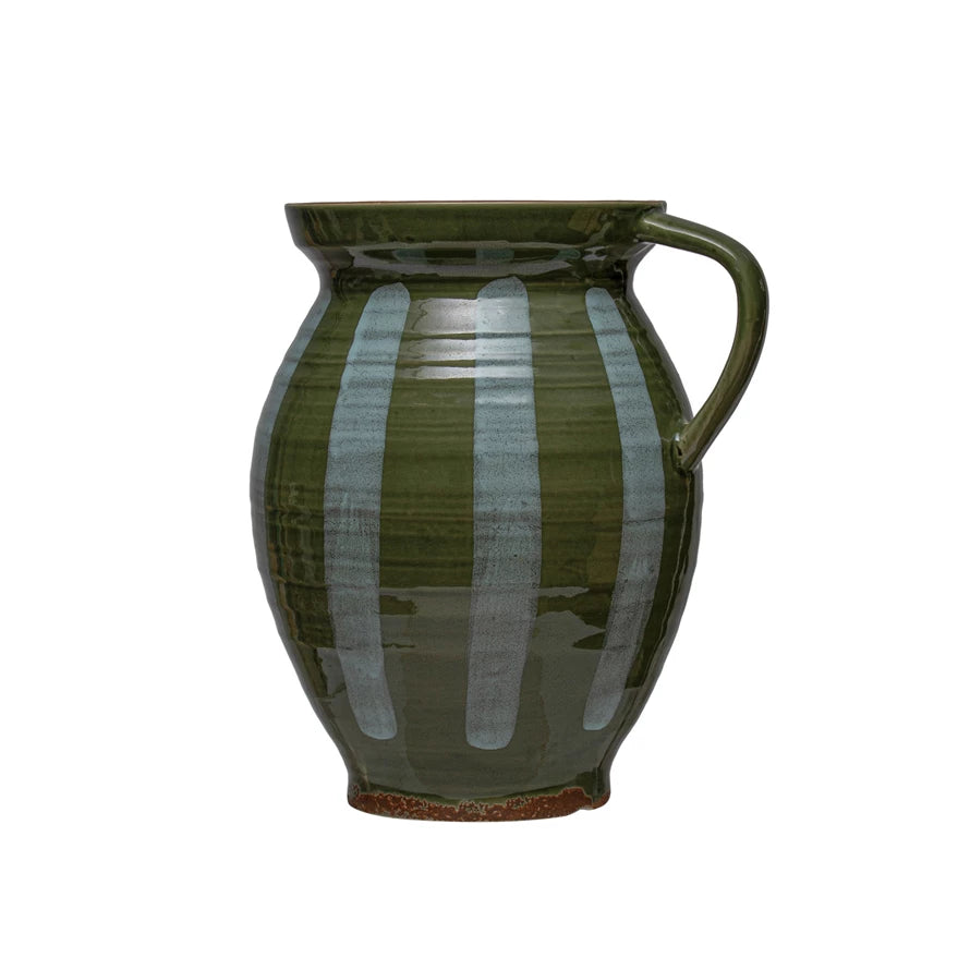 Dark Green and Blue Stoneware Pitcher