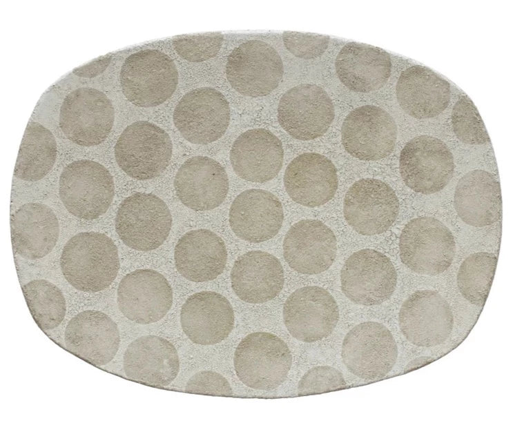 White & Cement Color Decorative Terra-cotta Platter with Wax Relief Dots