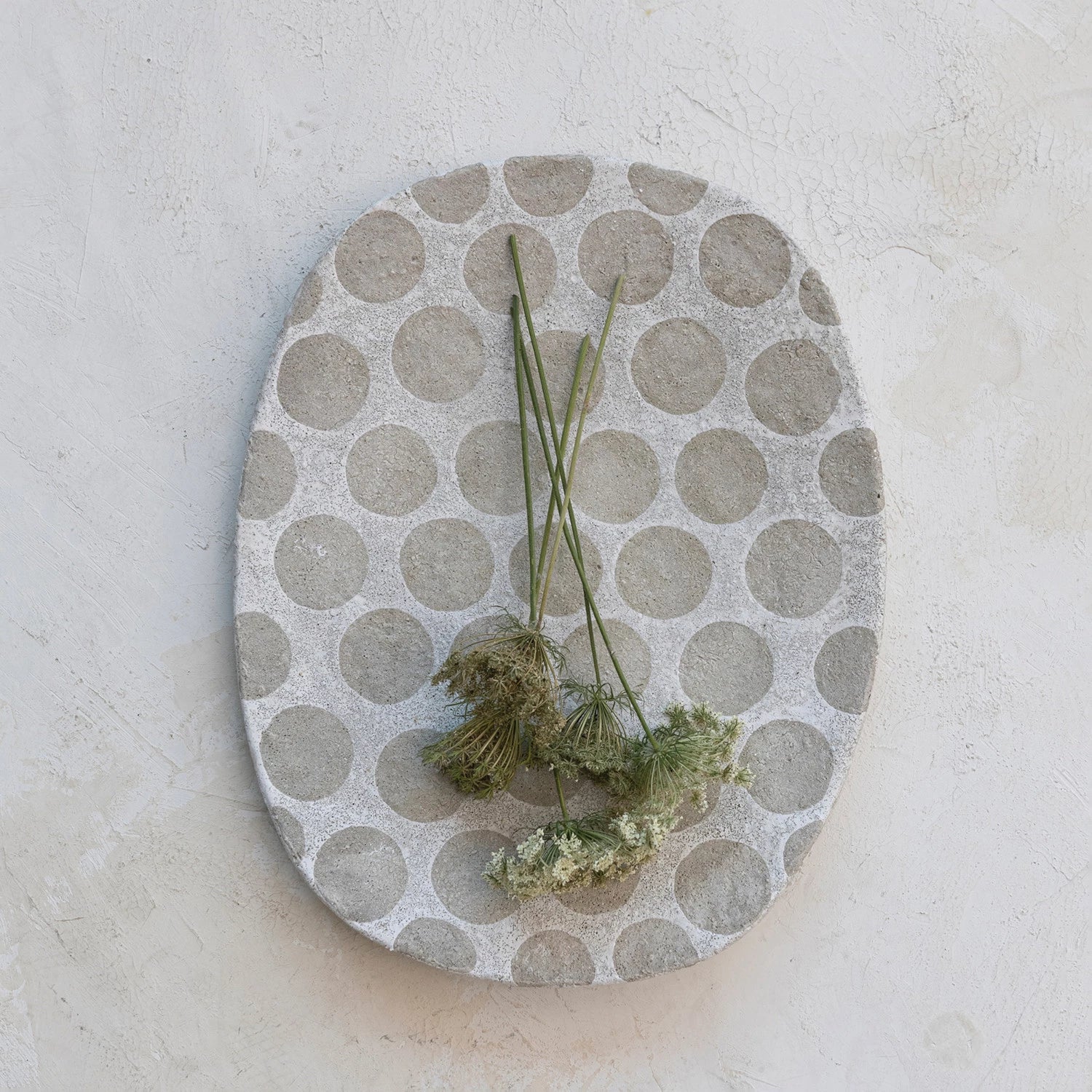 White & Cement Color Decorative Terra-cotta Platter with Wax Relief Dots