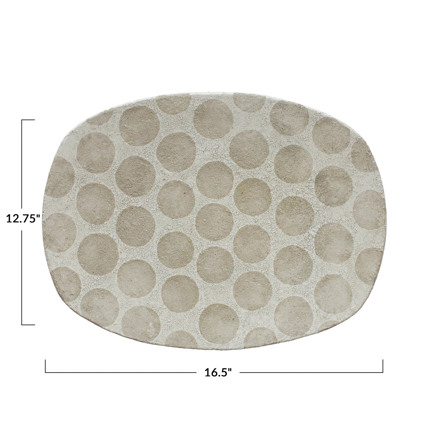 White & Cement Color Decorative Terra-cotta Platter with Wax Relief Dots