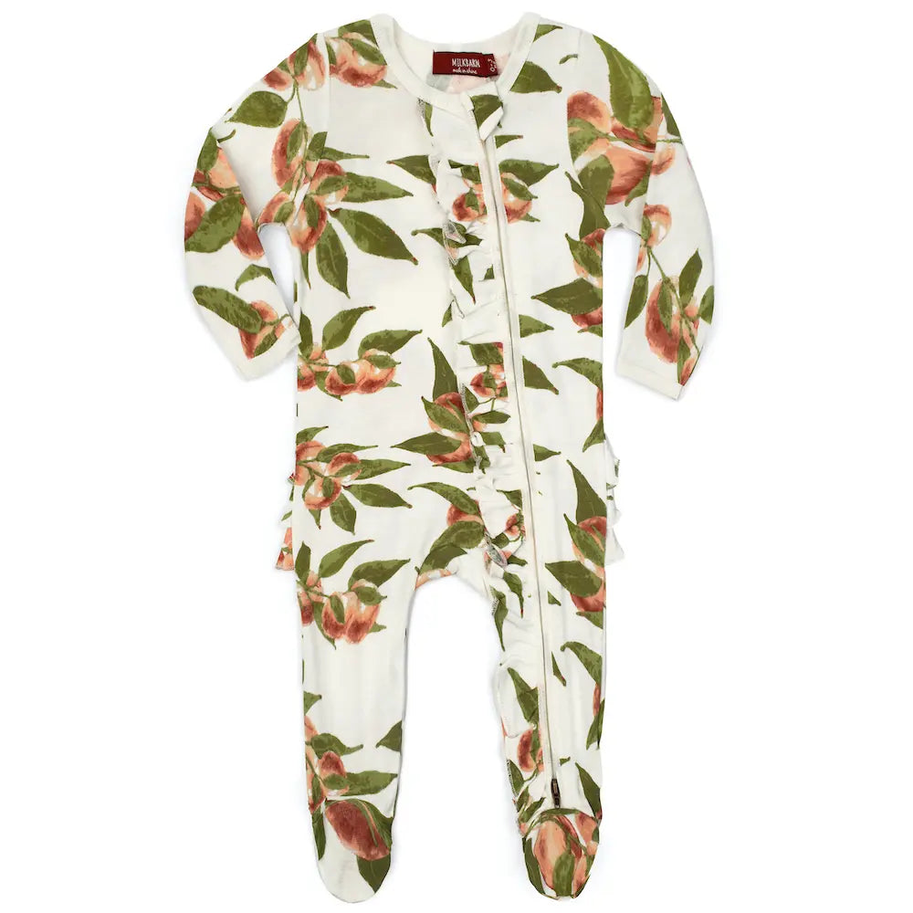 Peaches Organic Ruffle Zipper Footed Romper, Milkbarn
