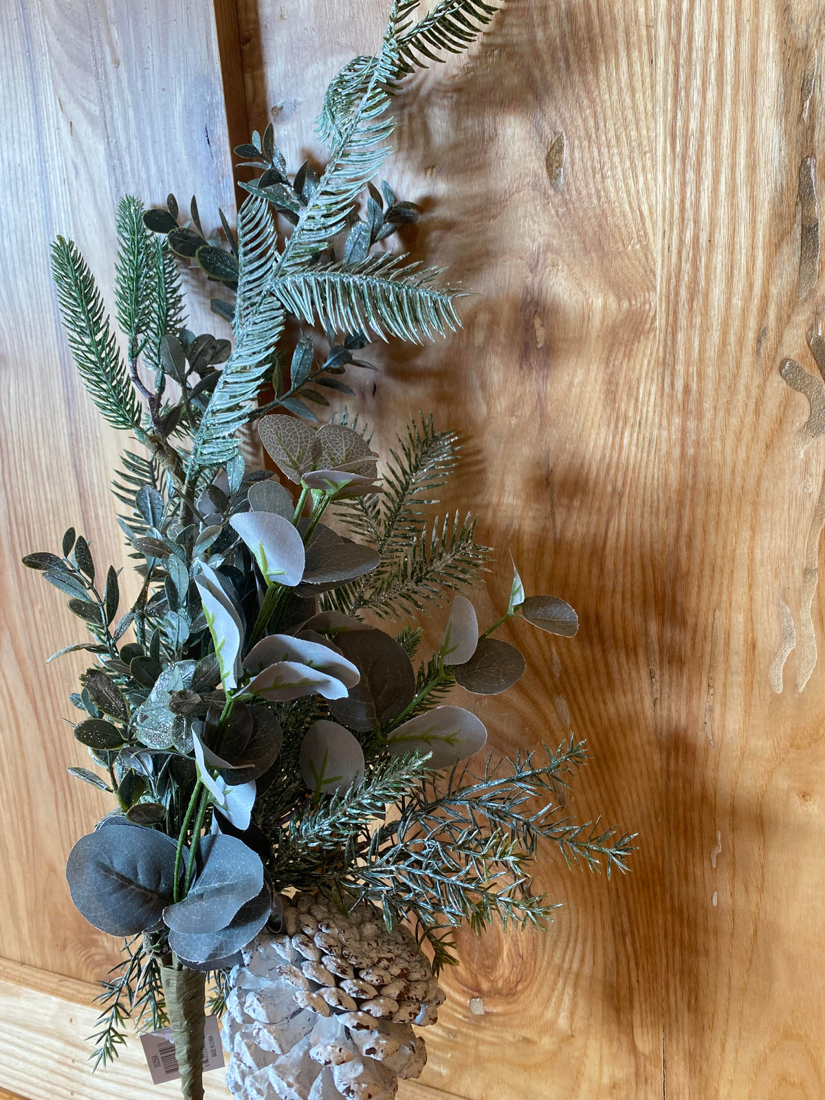 Silver Glittered Mixed Pine Eucalyptus Stem with Pinecones