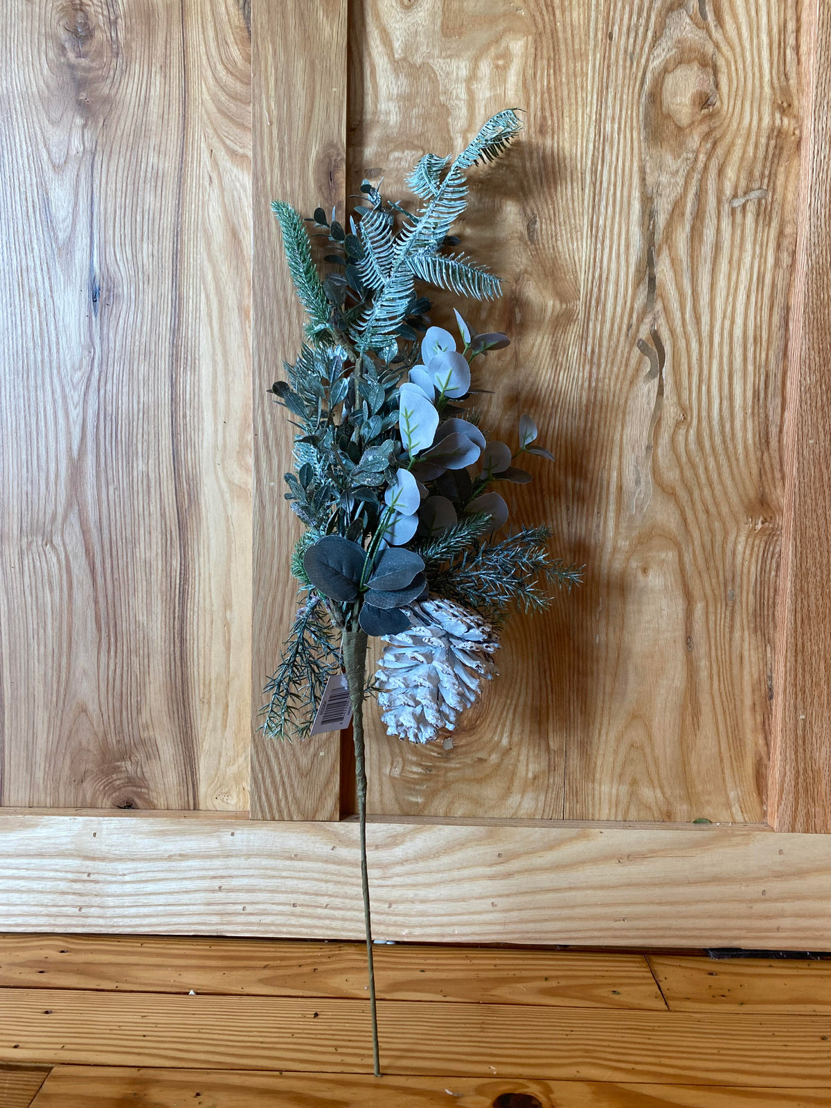 Silver Glittered Mixed Pine Eucalyptus Stem with Pinecones