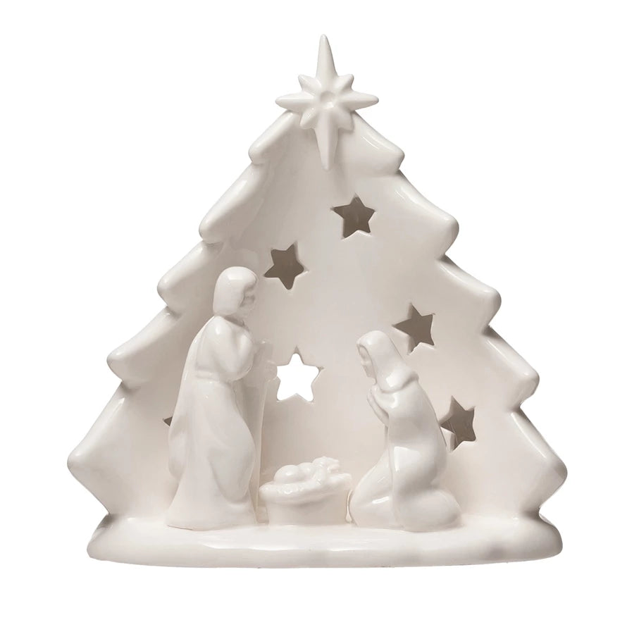 Stoneware Holy Family Tealight Holder, Nativity