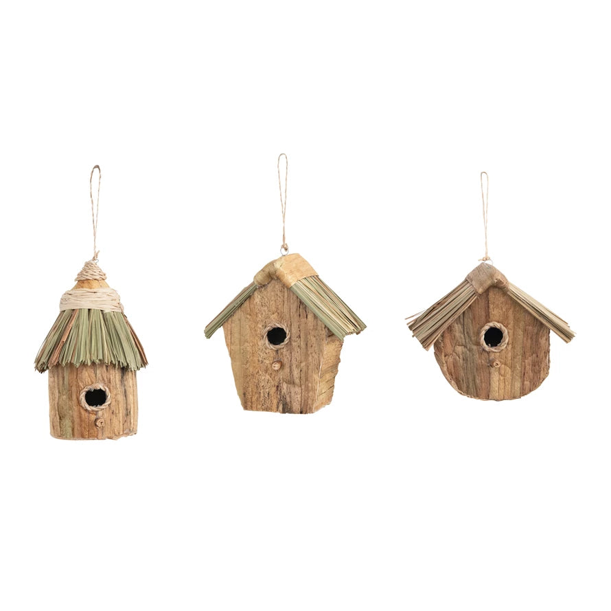 Wood and Grass Birdhouse Ornament